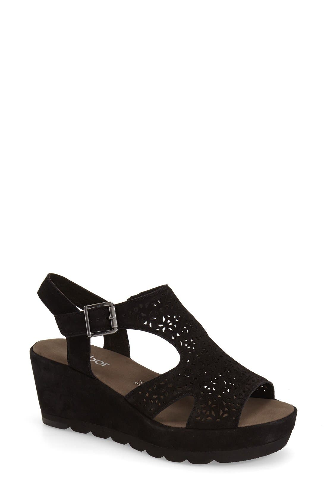 Gabor Perforated Wedge Sandal, Main, color, 