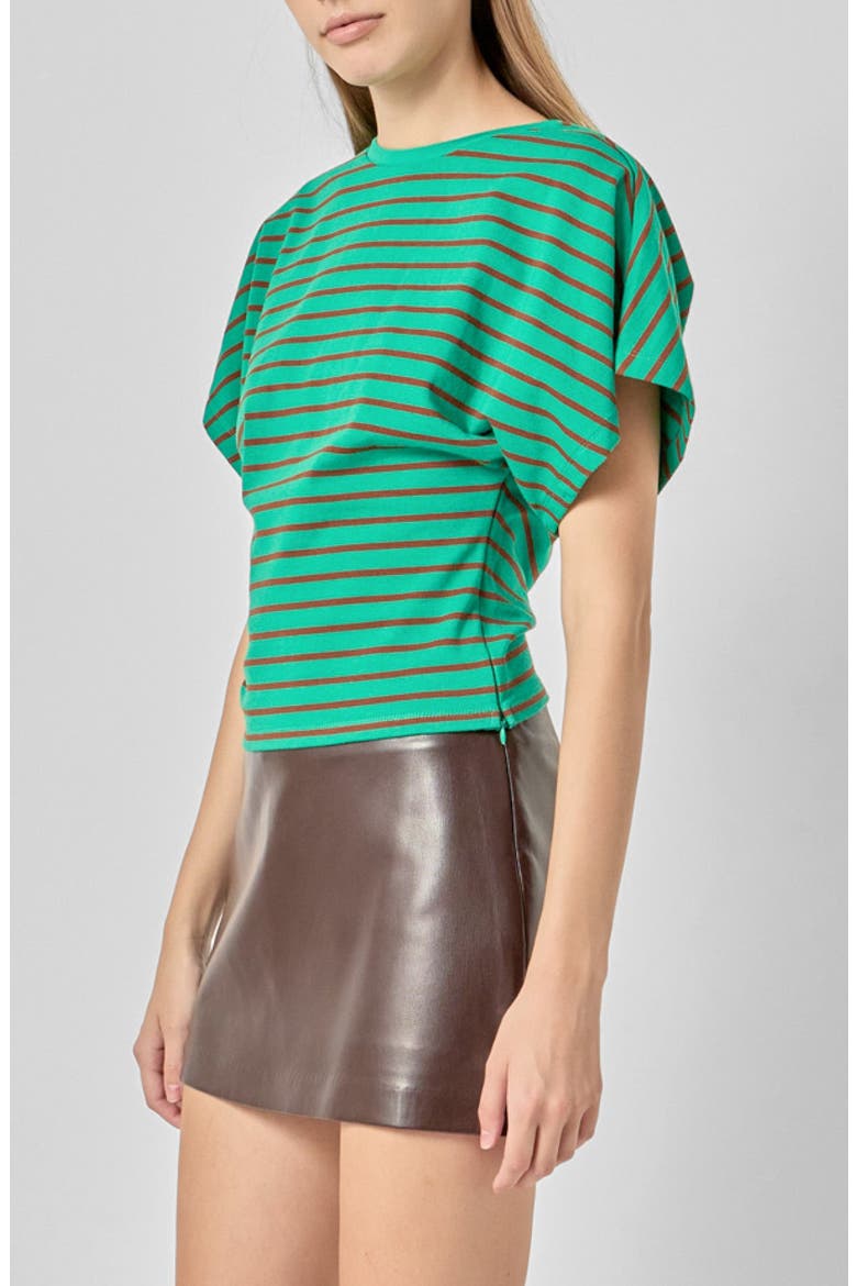 Striped Wing Sleeve Knit T-Shirt, Alternate, color, GREEN/ BROWN