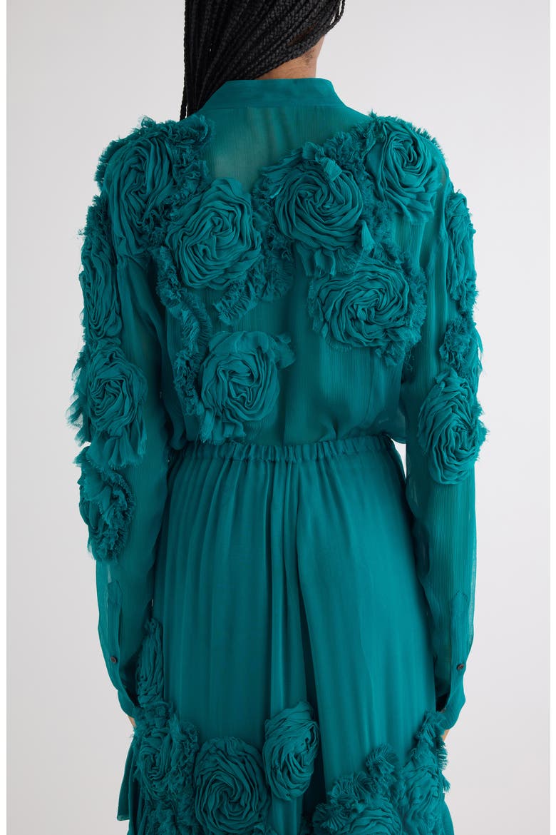 Chowsa Flower Appliqué Button-Up Shirt, Alternate, color, PETROL