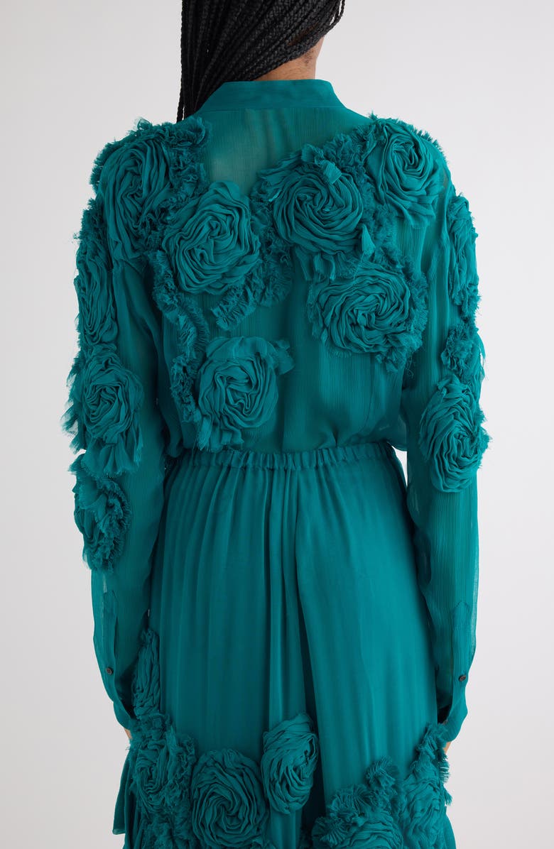 Dries Van Noten Chowsa Flower Appliqué Button-Up Shirt, Alternate, color, Petrol