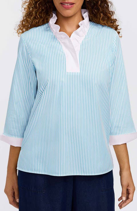 Tammy Ruffle Collar Cotton Top