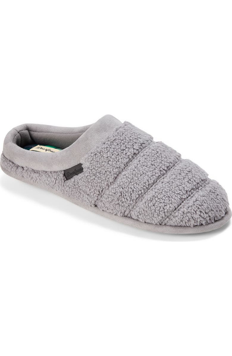 DEARFOAMS Asher Quilted Plaid Clog Slipper, Main, color, Medium Grey