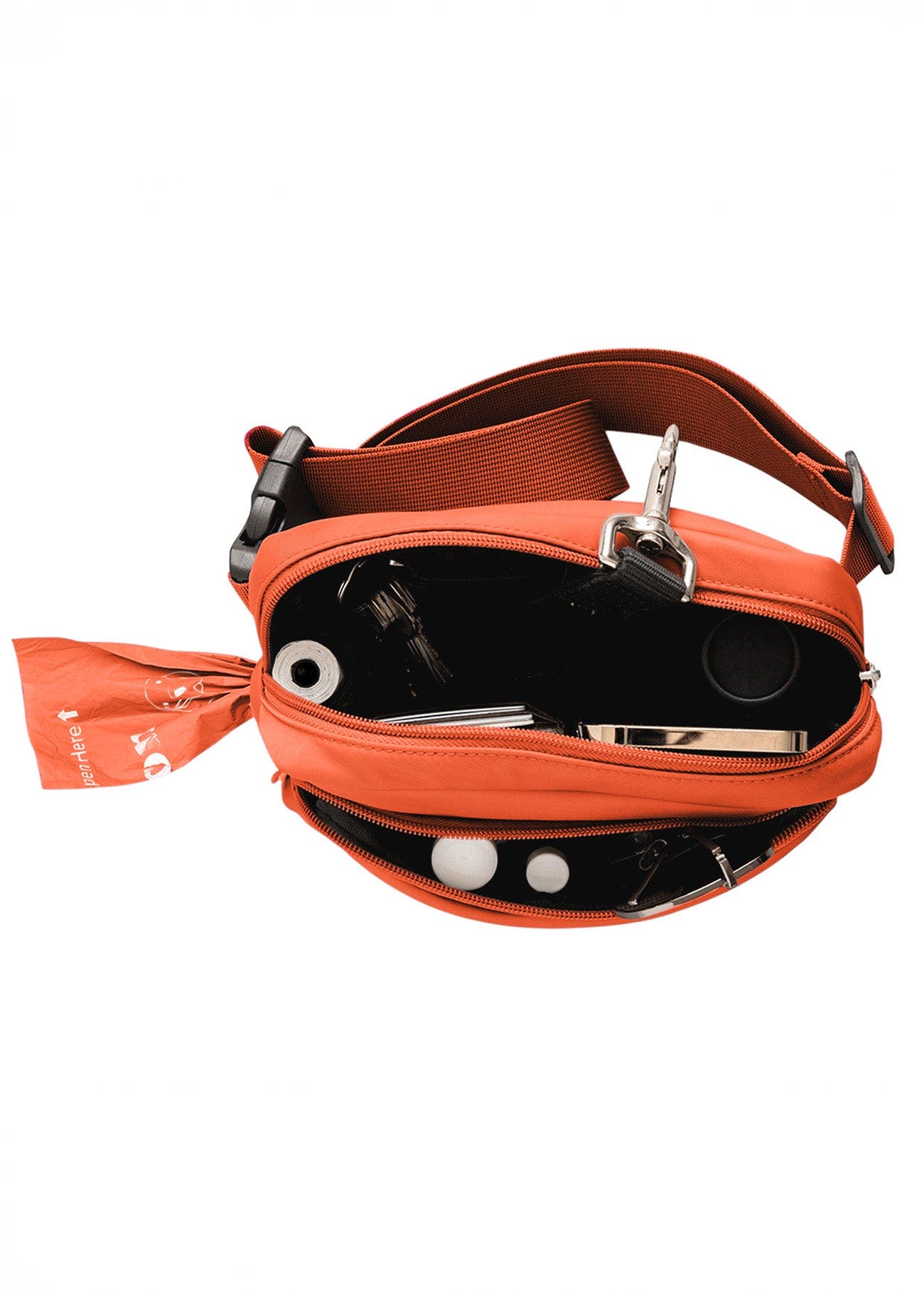 Puppington Walk Star Kit 3-in-1 Dog Walk Bag, Bowl, & Leash plus Matching 90 Refill Dog Poop Bags, Alternate, color, Poppy Orange