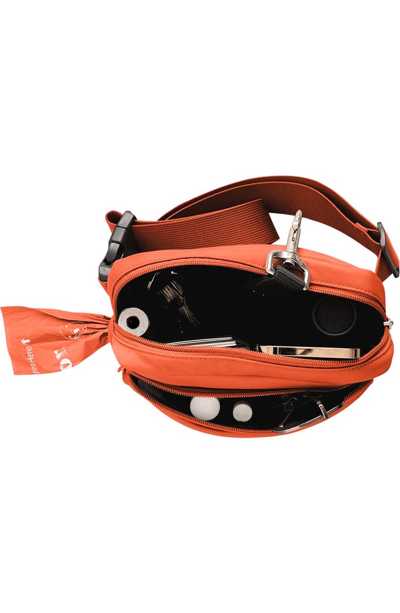 Puppington Walk Star Kit 3-in-1 Dog Walk Bag, Bowl, & Leash plus Matching 90 Refill Dog Poop Bags, Alternate, color, Poppy Orange