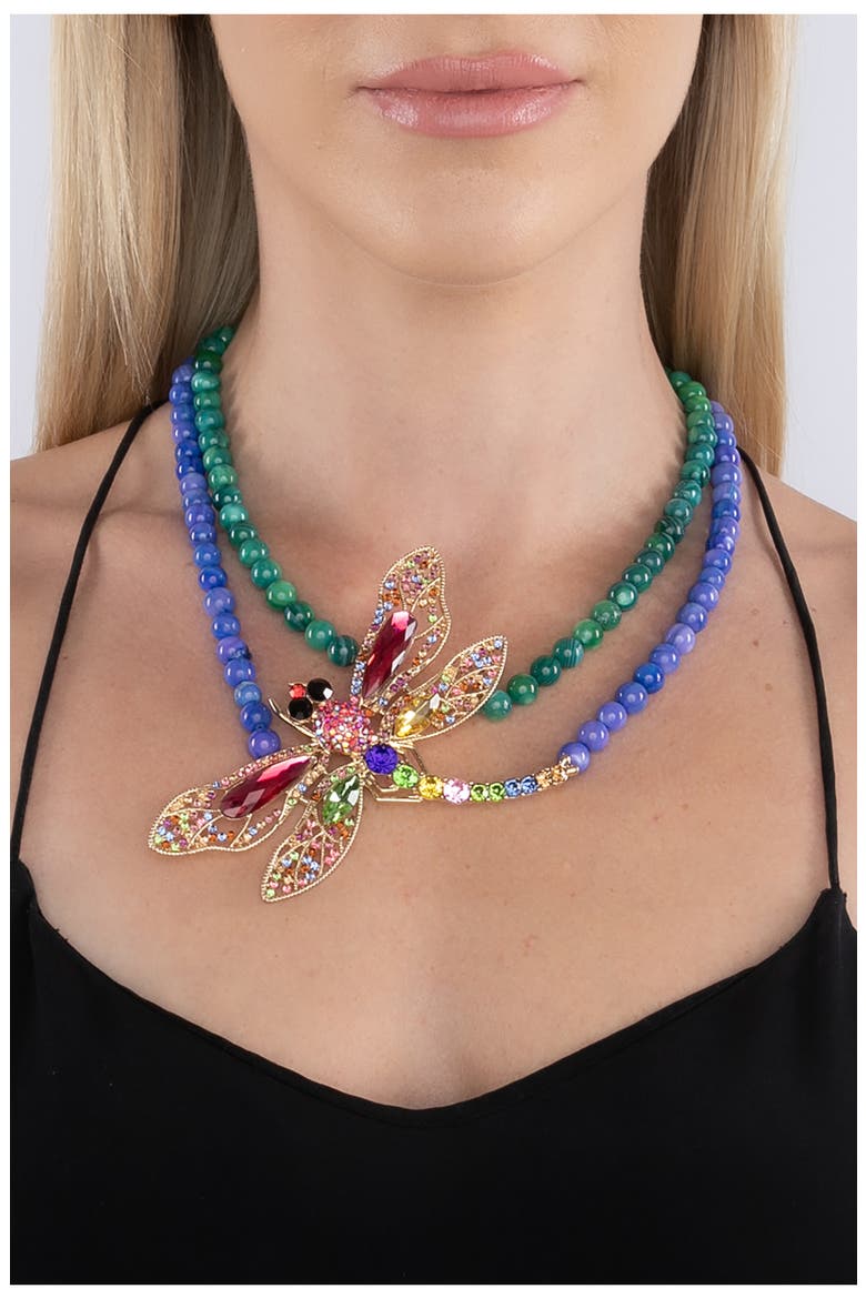 Crystal Dragonfly Agate Beaded Statement Necklace, Alternate, color, BLUE