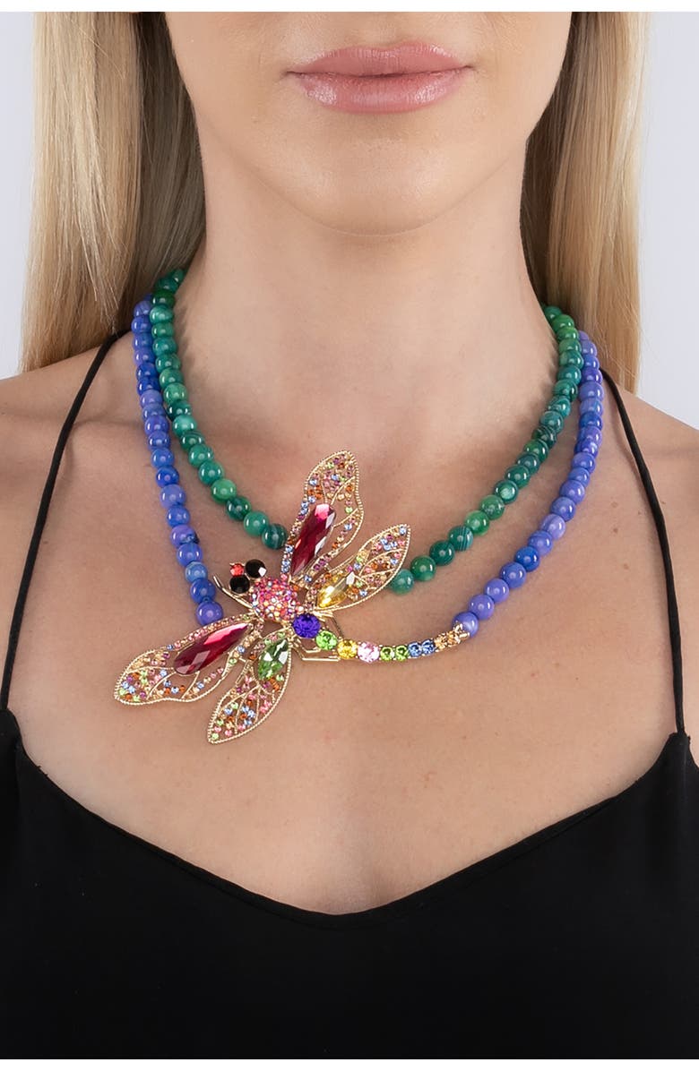 EYE CANDY LOS ANGELES Crystal Dragonfly Agate Beaded Statement Necklace, Alternate, color, Blue