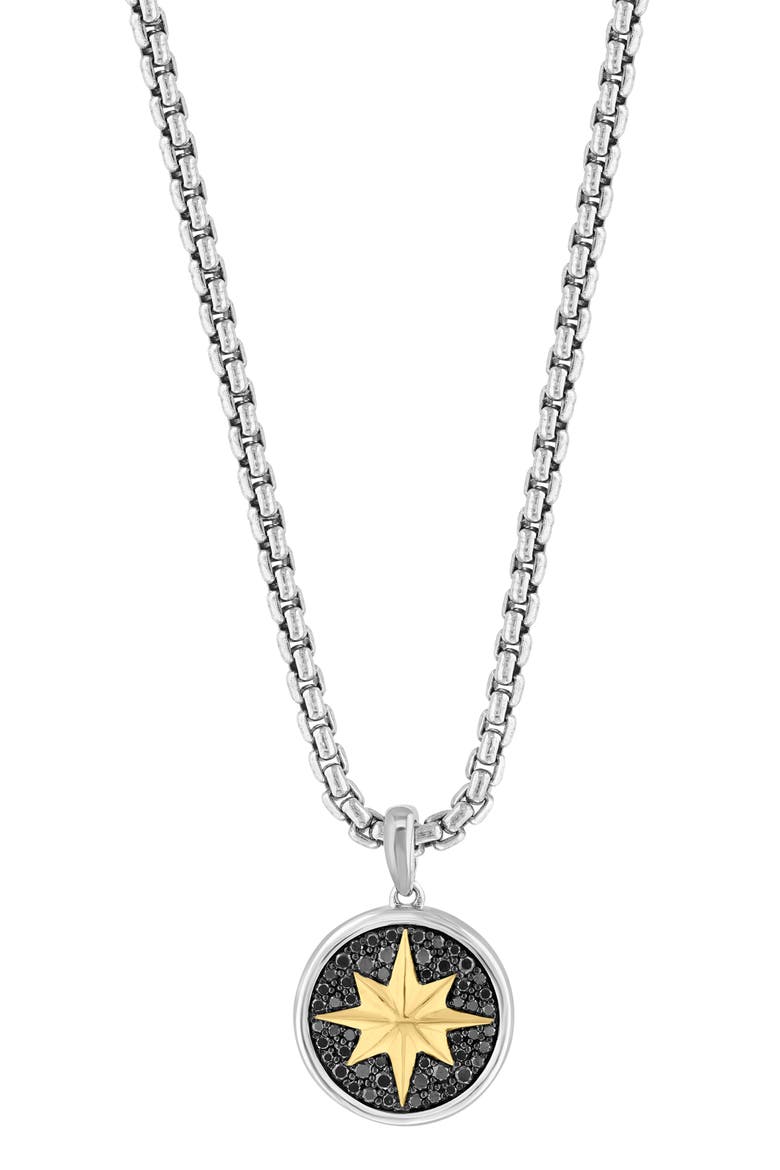 Sterling Silver Black Diamond Star Pendant Necklace, Alternate, color, BLACK