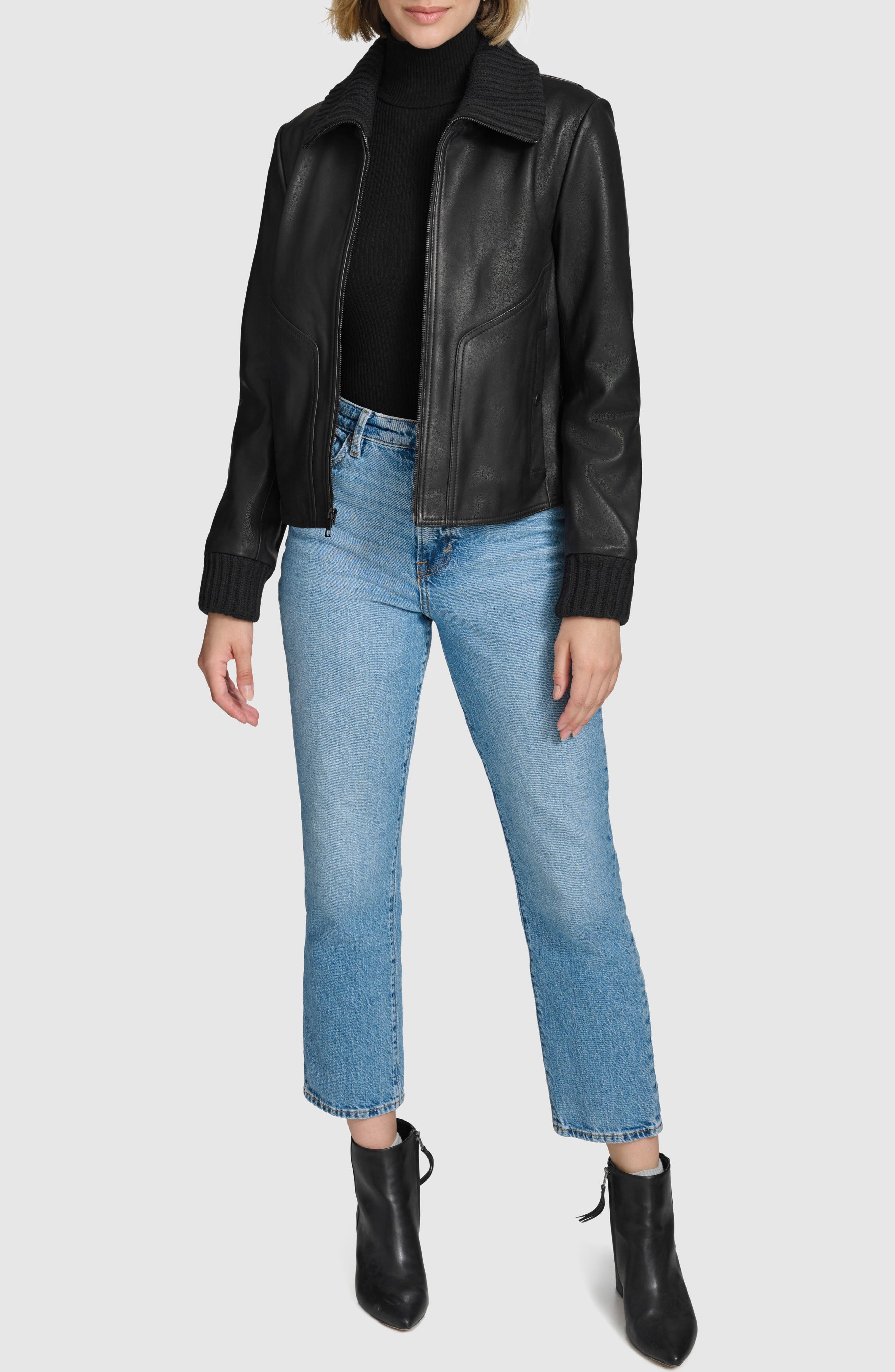 Женские куртки Andrew Marc Beatrix Leather Bomber Jacket — фото 6