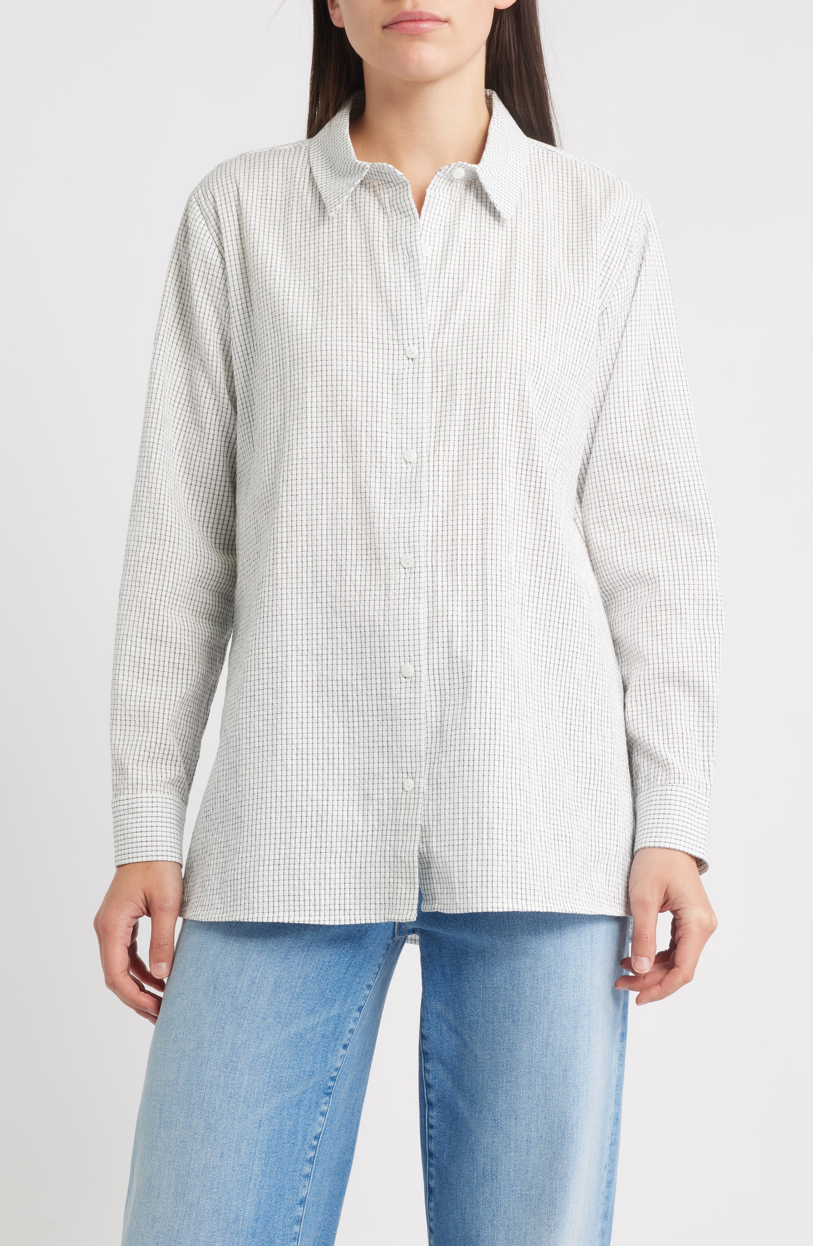 Eileen Fisher Classic Collar Easy Organic Cotton Button-Up Shirt