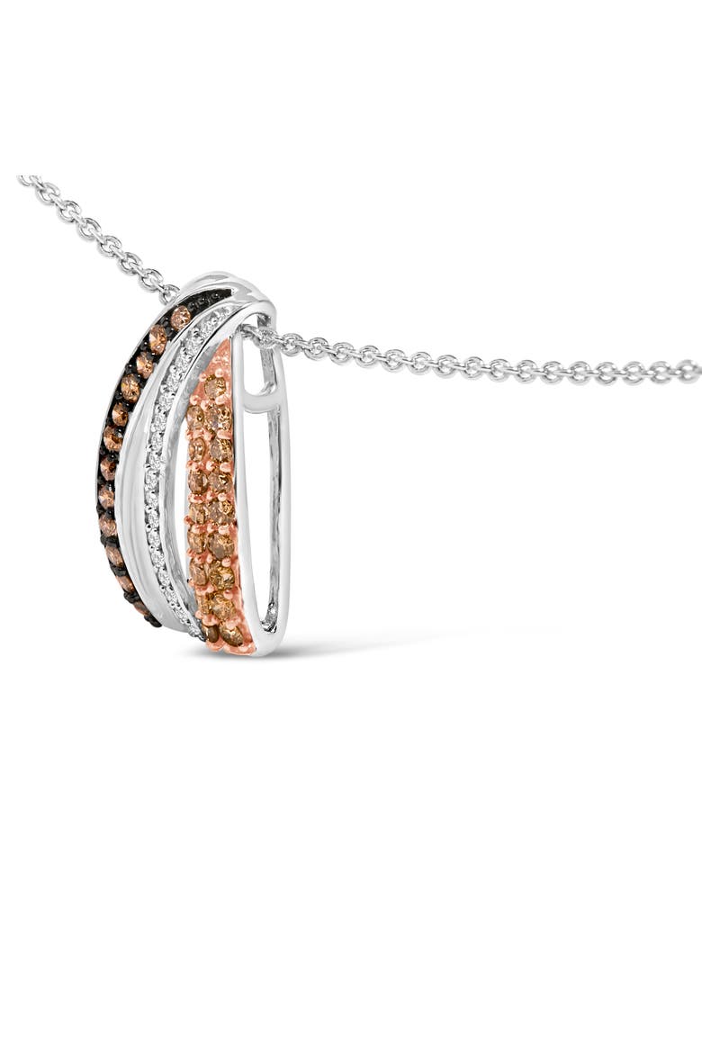 Tri Tone Sterling Silver 1/2 Cttw White and Brown Diamond Pendant Necklace, Alternate, color, Silver