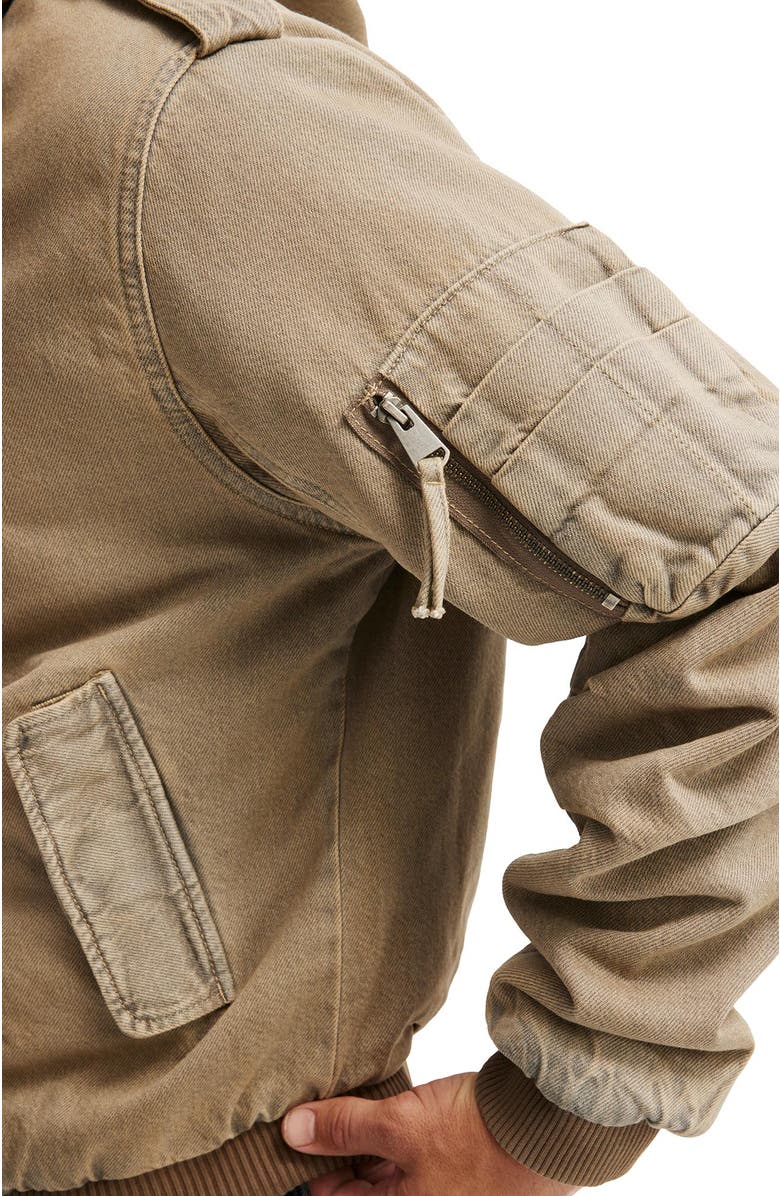 Cotton On Men's Denim Hooded Bomber Jacket, Alternate, color, Desert Brown