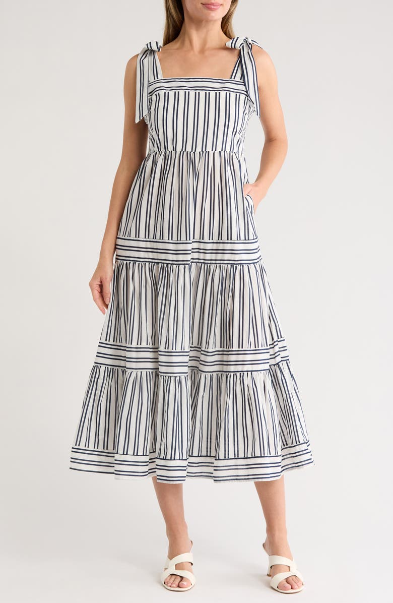 Ellen Tracy Tie Shoulder Cotton Tiered Sundress, Main, color, 