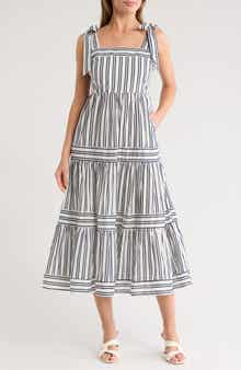 Ellen Tracy Tie Shoulder Cotton Tiered Sundress