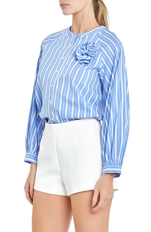 English Factory Stripe 3d Rosette Shirt In Powder Blue