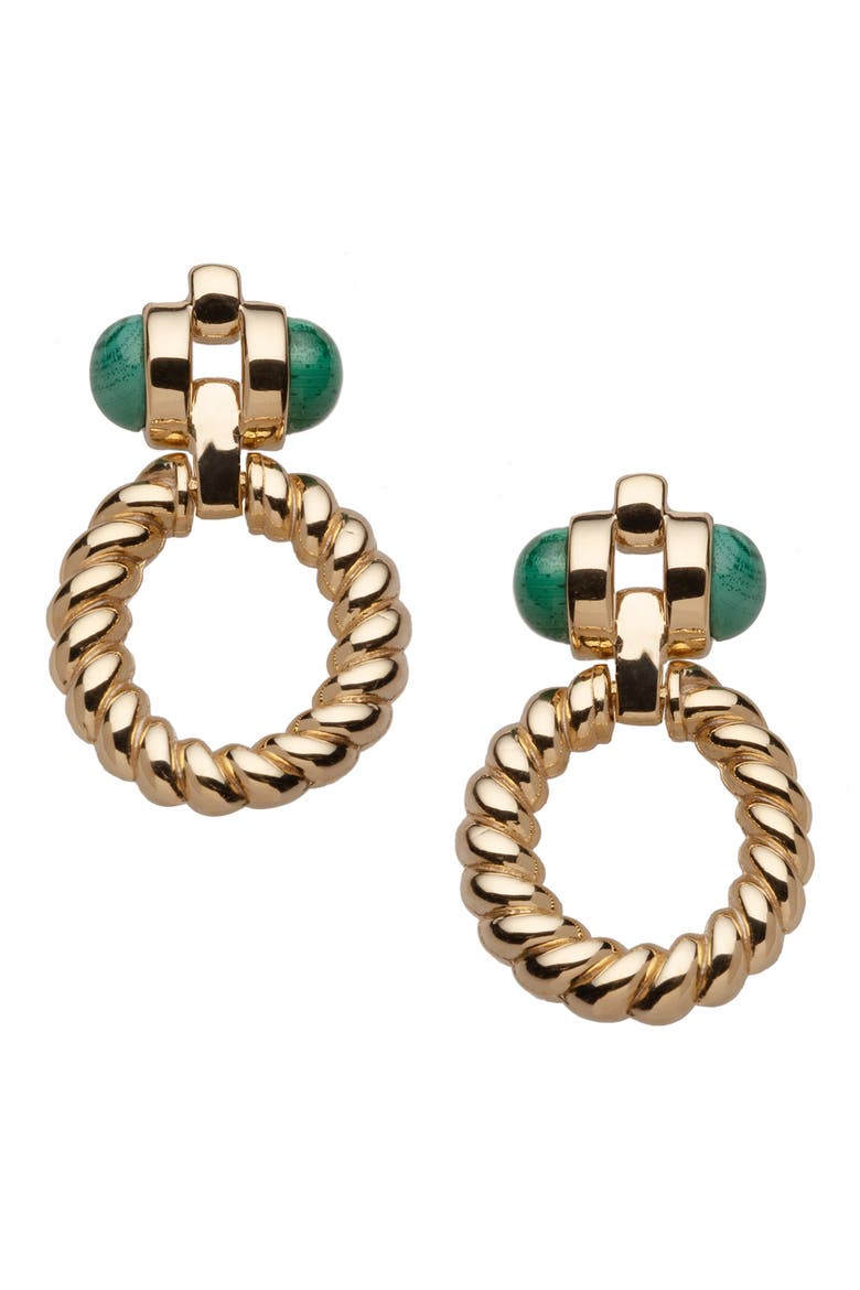 Davis Malachite Hoop Drop Earrings, Main, color, YELLOW GOLD