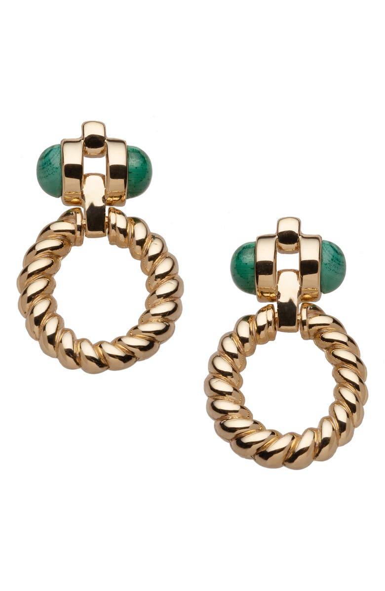 Jennifer Zeuner Davis Malachite Hoop Drop Earrings, Main, color, Yellow Gold