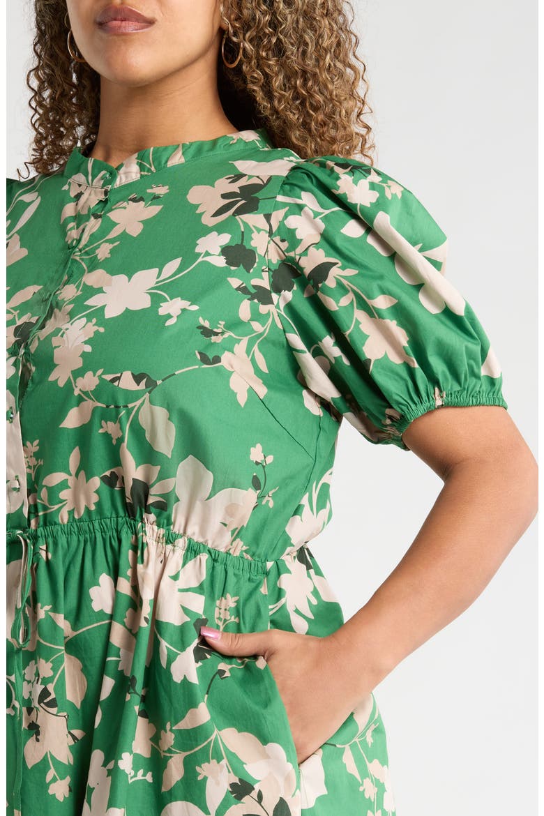 Nora Puff Sleeve Button Cotton Midi Dress, Alternate, color, MULTI-GREEN