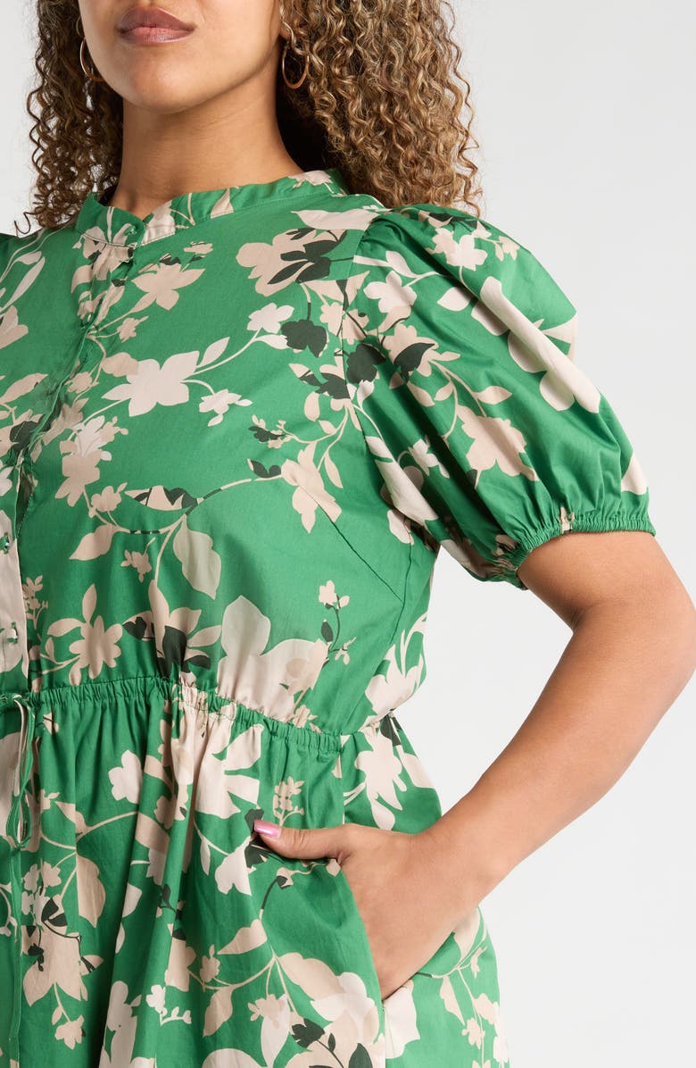 SUGARLIPS Nora Puff Sleeve Button Cotton Midi Dress, Alternate, color, Multi-Green