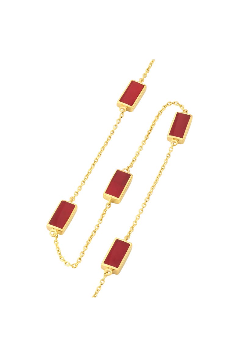 Five Stations Rectangle Dash Necklace In Sterling 18K Gold Overlay, Alternate, color, RED