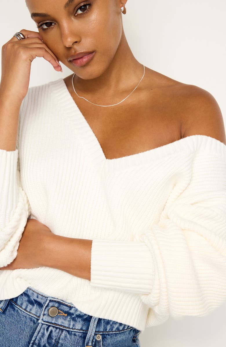 Good American Cozy V-Neck Sweater, Alternate, color, Ivory001