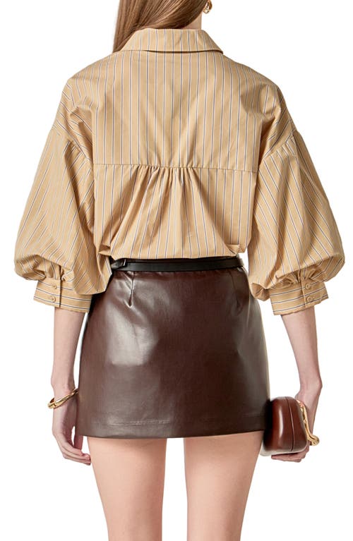 English Factory Stripe Balloon Sleeve Poplin Shirt In Neutral
