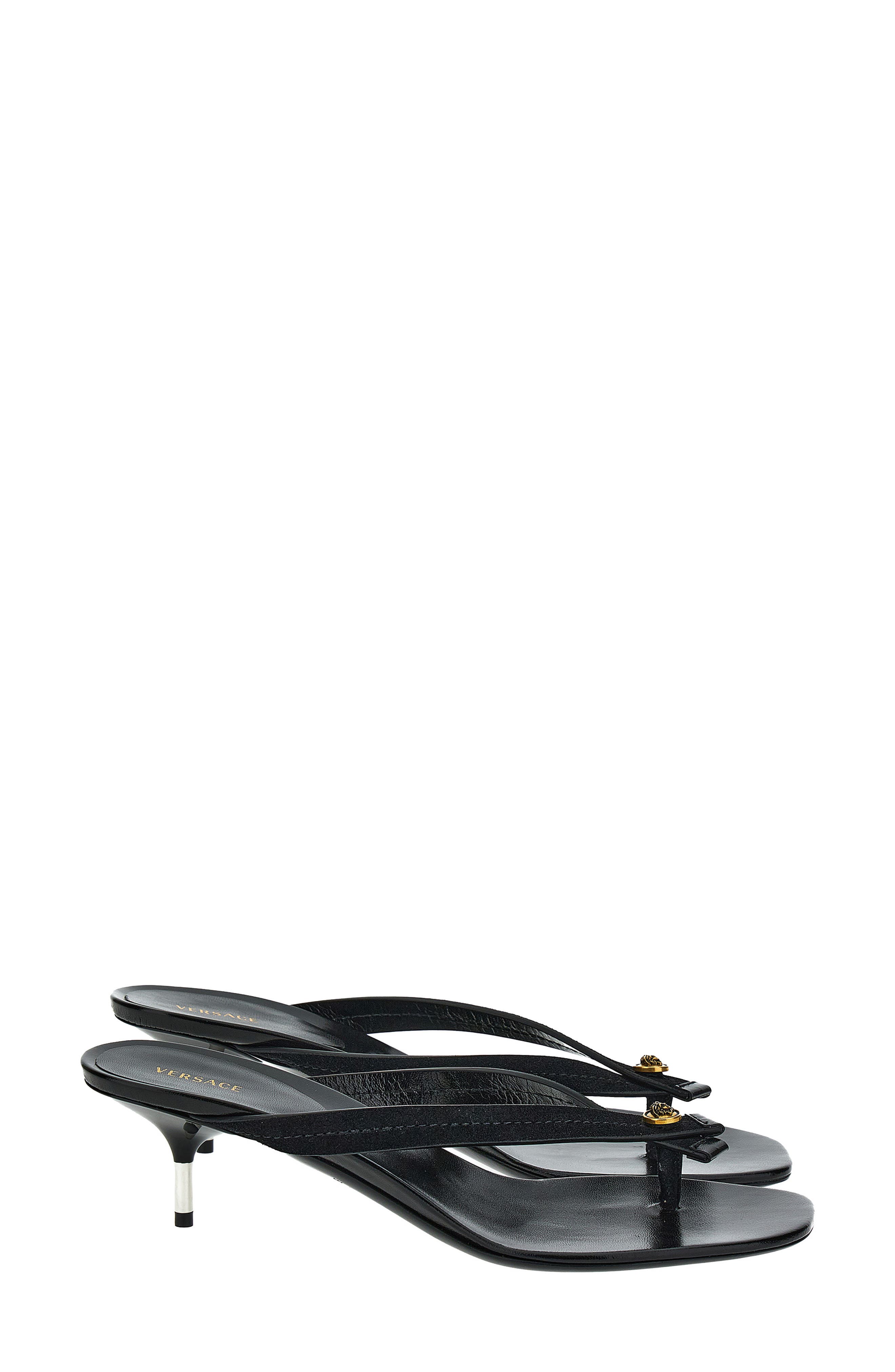Medusa Leather Thong Sandal, Alternate, color, BLACK-GOLD