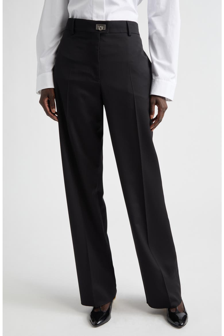 Gancio Buckle Virgin Wool & Cashmere Tailored Trousers, Main, color, NERO