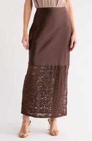 Renee C Lace Trim Satin Maxi Skirt