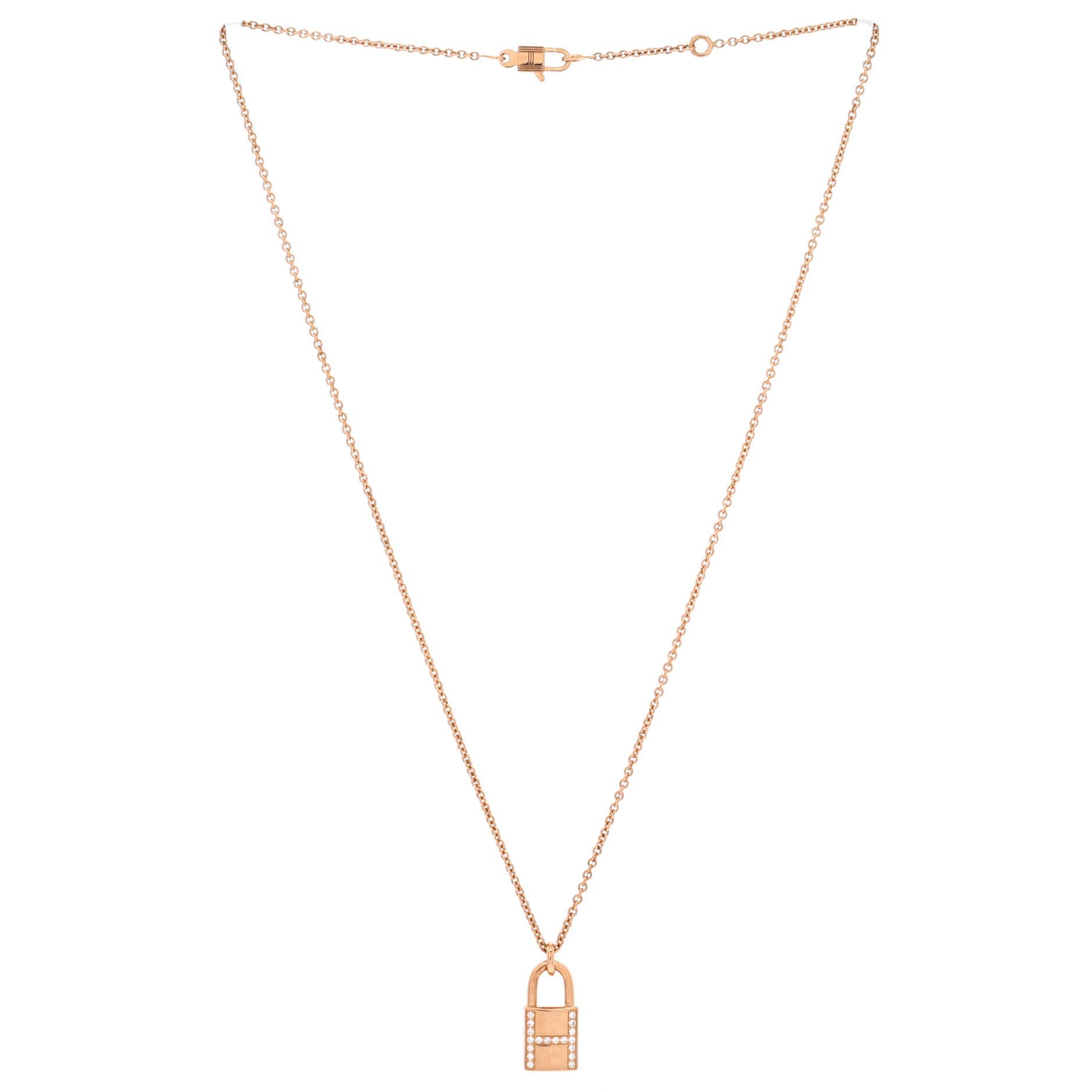 Amulettes Cadenas Pendant Necklace 18K Rose Gold with Diamonds, Alternate, color, Metallic Gold