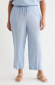 Anne Klein Crop Wide Leg Drawstring Linen Blend Pants