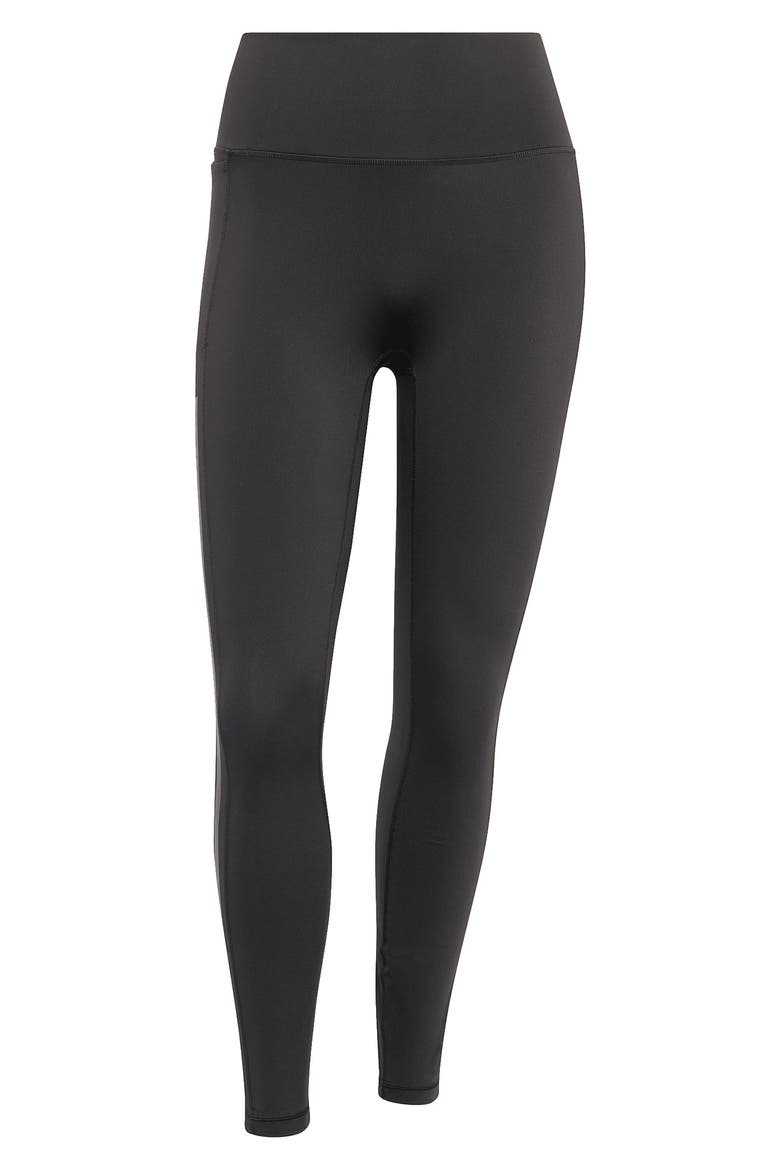 Optime Training 3-Stripes 7/8 High Waist Leggings, Alternate, color, BLACK