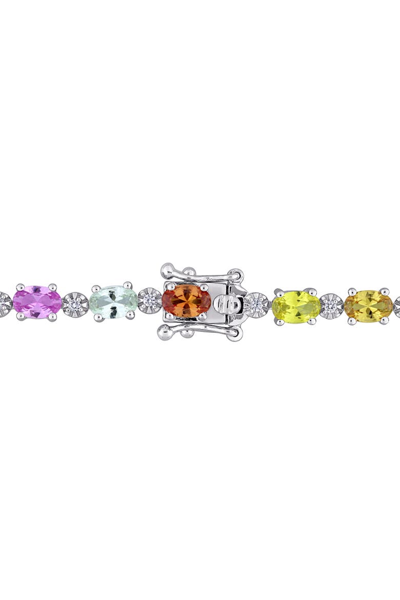 Multi-Color Created Sapphire Tennis Necklace, Alternate, color, Sterling Silver