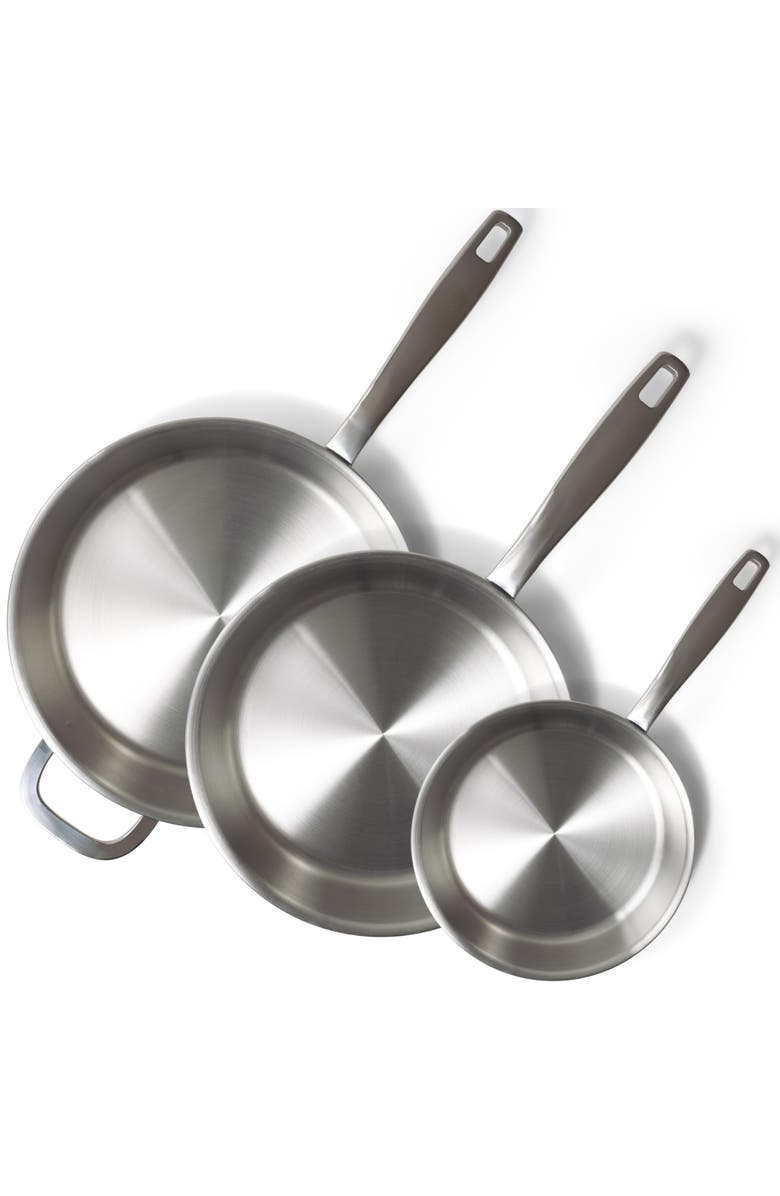 Alva Maestro 3-Piece 5-Ply Stainless Steel Frying Pan Cookware Set, Main, color, Silver