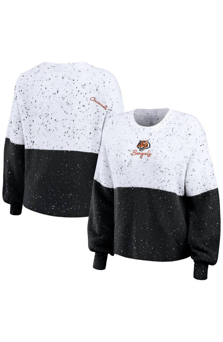 WEAR by Erin Andrews Women's WEAR by Erin Andrews  White/Black Cincinnati Bengals Color-Block Pullover Sweater, Alternate, color, 