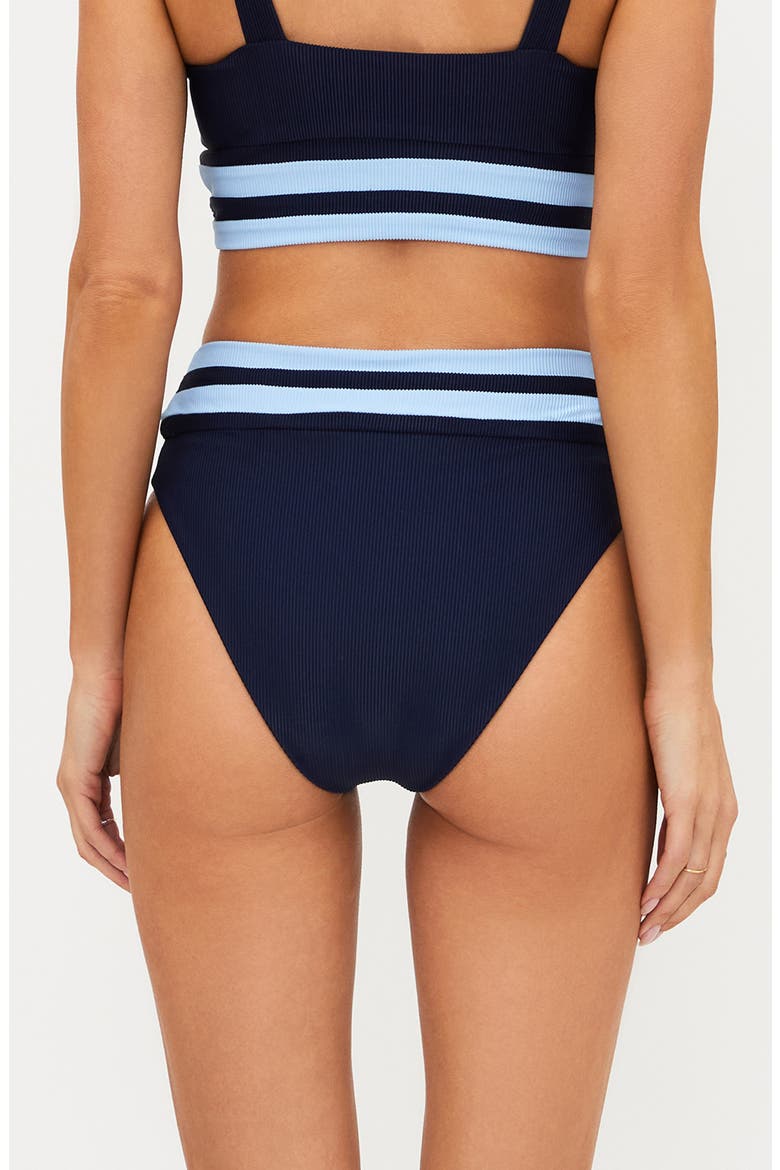 Thalia Stripe High Waist Rib Bikini Bottoms, Alternate, color, ULTRAMARINE COLORBLOCK