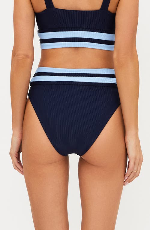 Beach Riot Thalia Stripe High Waist Rib Bikini Bottoms In Blue