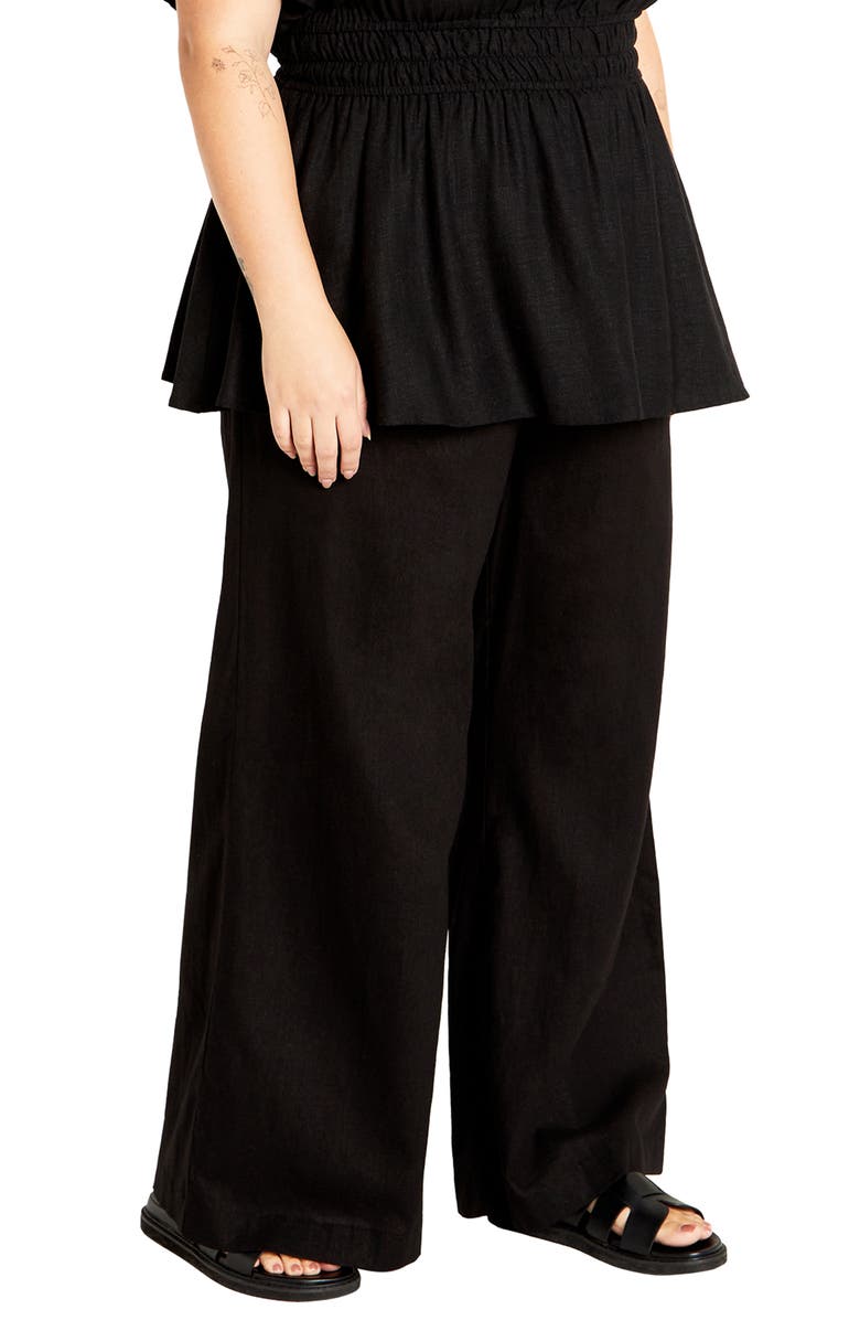 City Chic Suzy Smocked Waist Babydoll Top, Alternate, color, Black