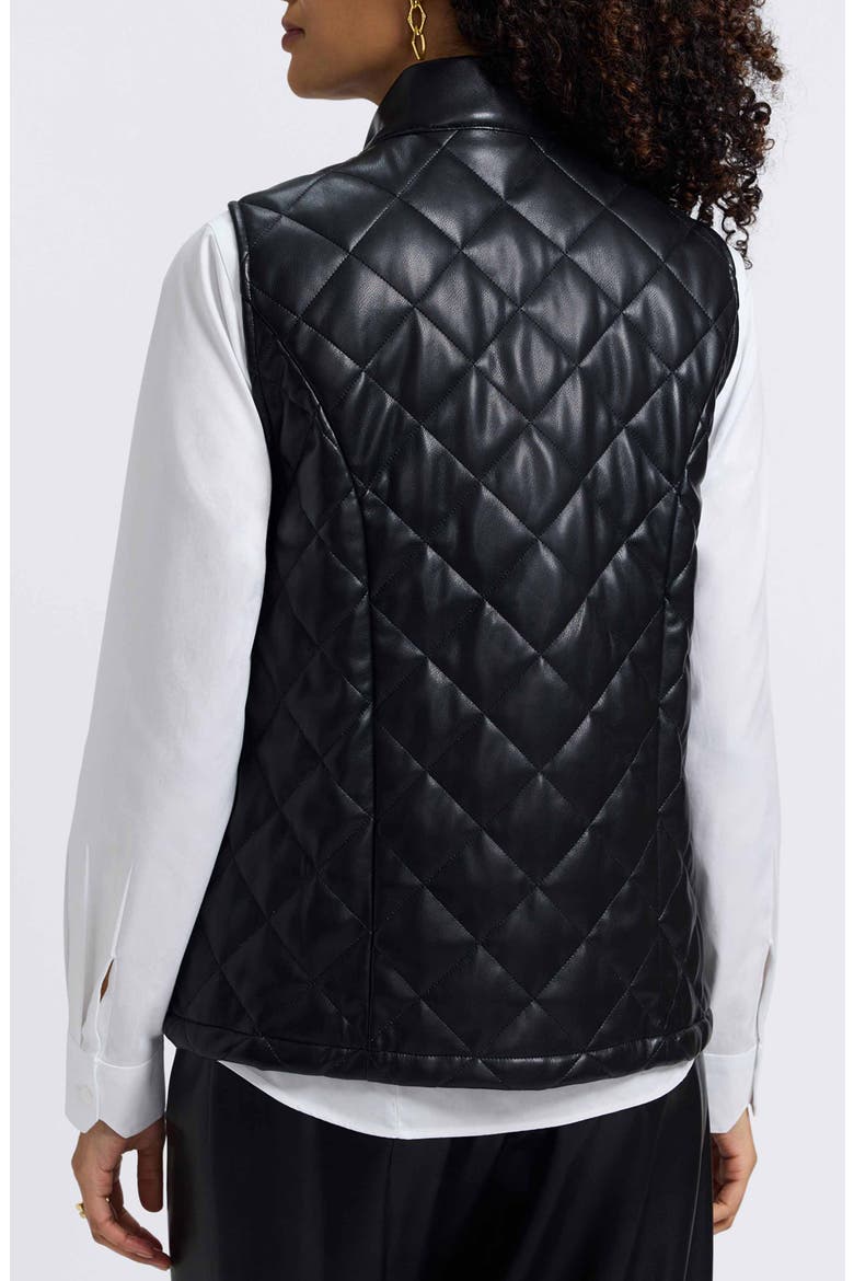 Billie Faux Leather Diamond Quilted Vest, Alternate, color, BLACK