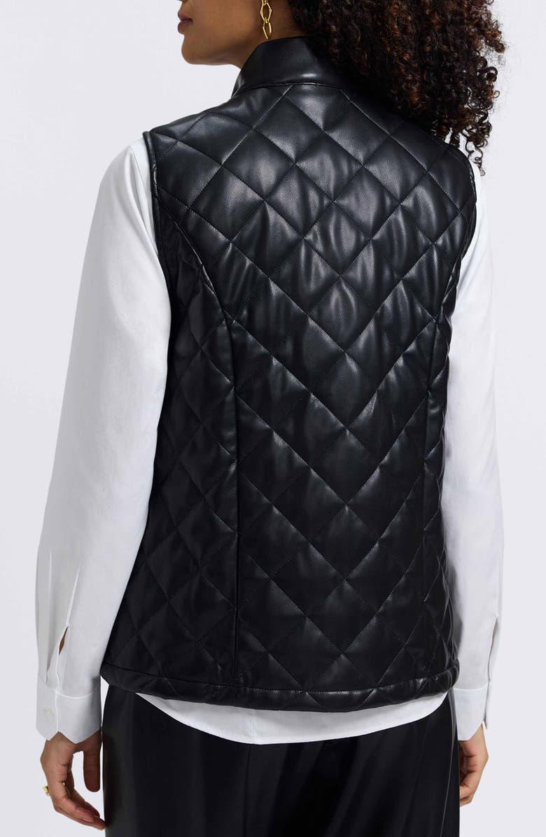 Foxcroft Billie Faux Leather Diamond Quilted Vest, Alternate, color, Black
