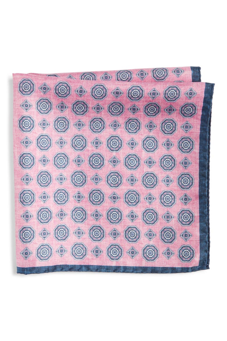 Medallion Reversible Silk Pocket Square, Main, color, PINK