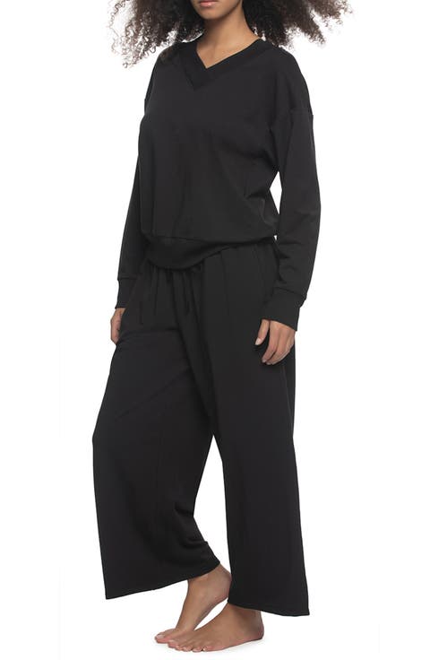 Kimora Relaxed Fit Wide Leg Stretch Cotton Blend French Terry Pajamas