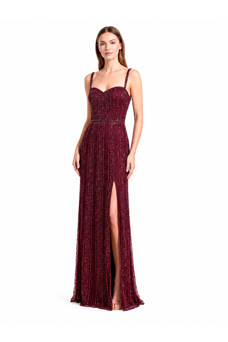 Spaghetti Strap Beaded Gown, Main, color, Wine