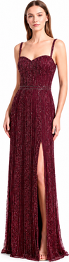 LARA New York Spaghetti Strap Beaded Gown