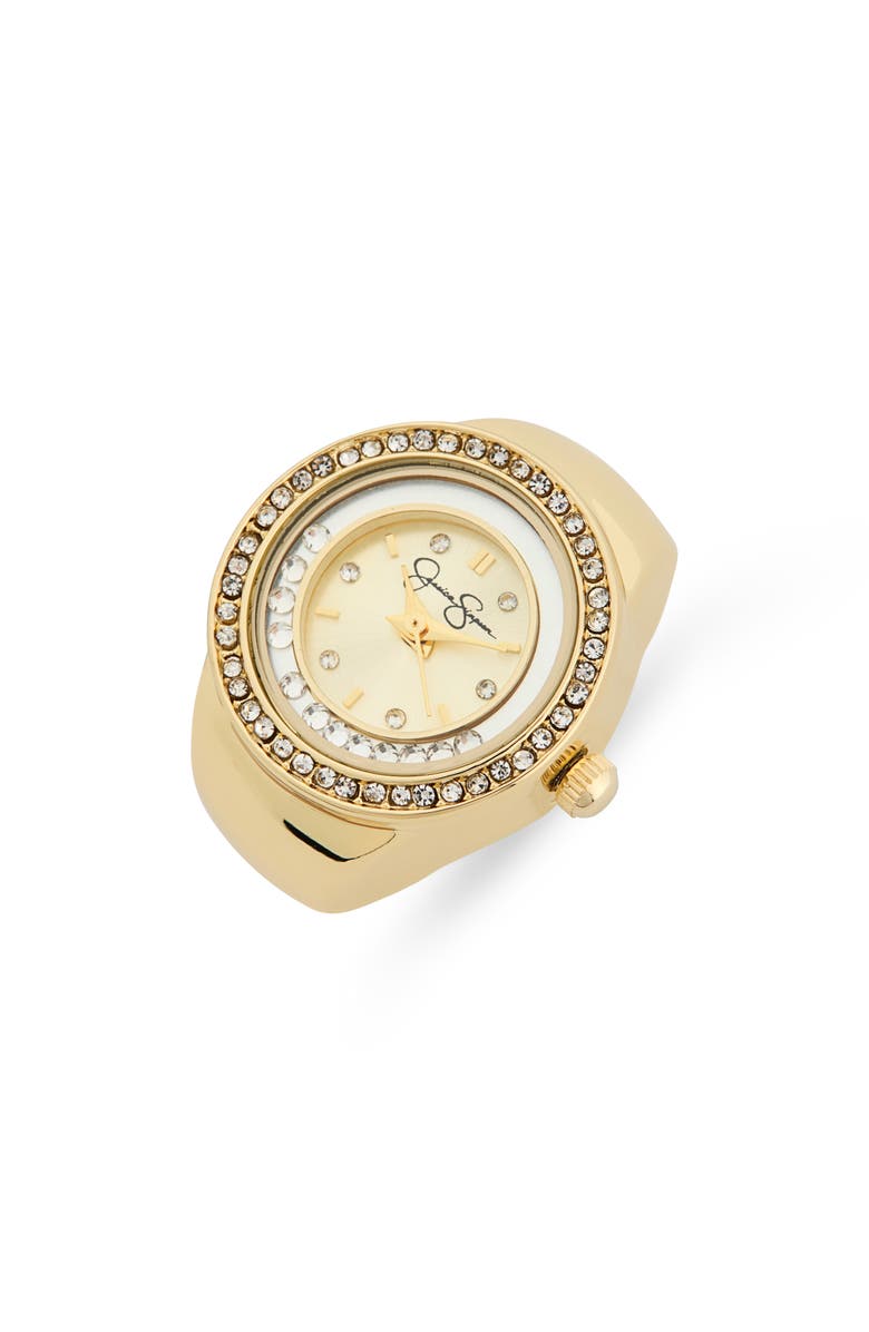Jessica Simpson Floating Crystal Ring Watch, Main, color, Gold