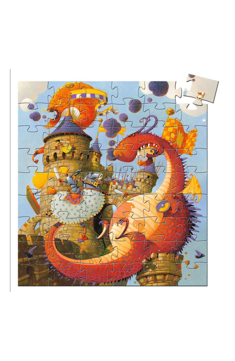 Djeco Silhouette Puzzles Vaillant and the Dragon 54-Piece Puzzle, Main, color, Multi