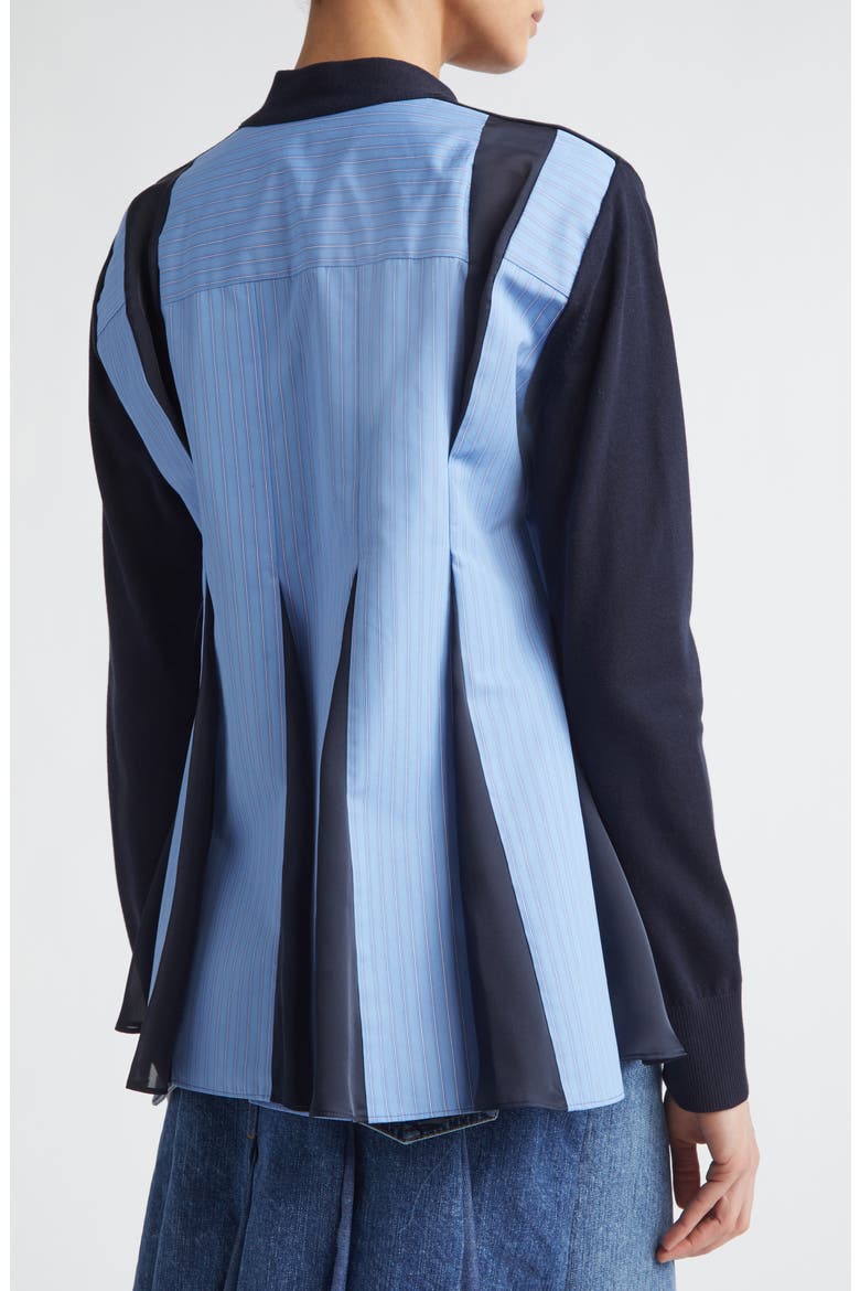 Mixed Stripe Media Poplin & Knit Cardigan, Alternate, color, NAVY/ BLUE STRIPE