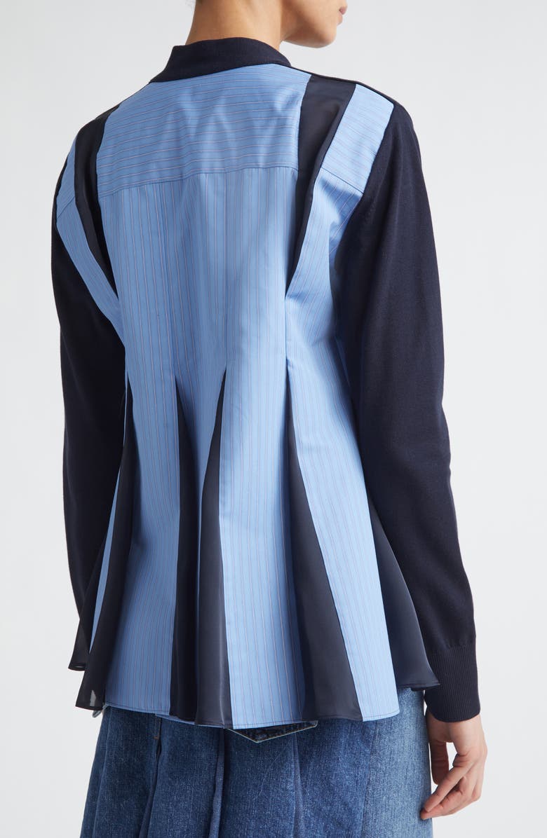 Sacai Mixed Stripe Media Poplin & Knit Cardigan, Alternate, color, Navy/ Blue Stripe