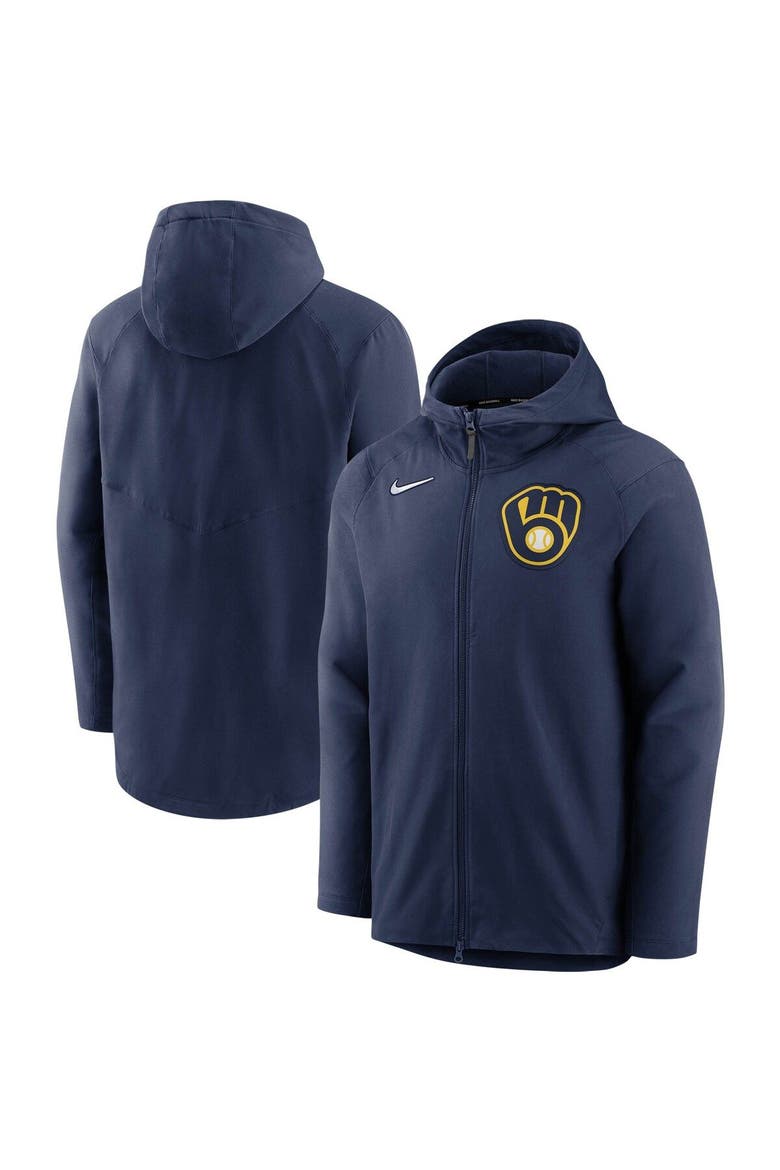 Men's Nike Navy Milwaukee Brewers Authentic Collection Pregame Performance Full-Zip Hoodie, Alternate, color, Navy