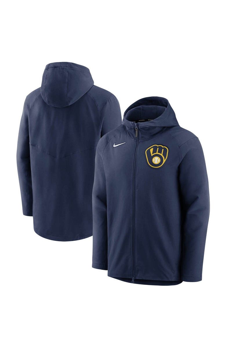 Nike Men's Nike Navy Milwaukee Brewers Authentic Collection Pregame Performance Full-Zip Hoodie, Alternate, color, 