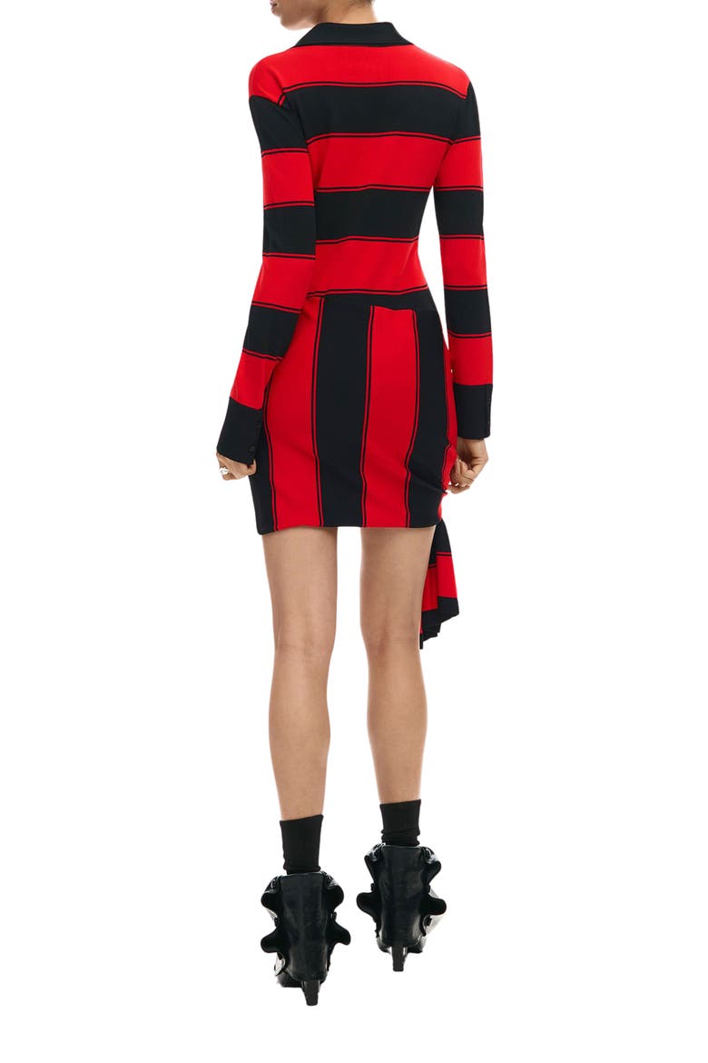 Stripe Side Drape Long Sleeve Minidress, Alternate, color, RED